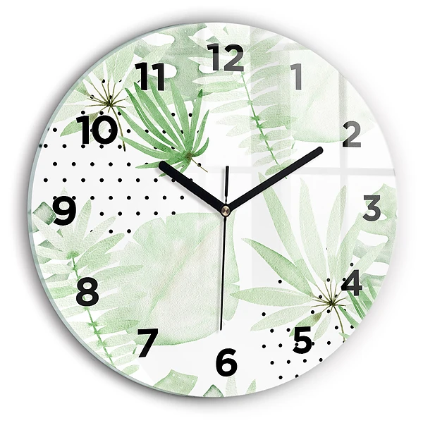 Wanduhr rund Grüne Blätter