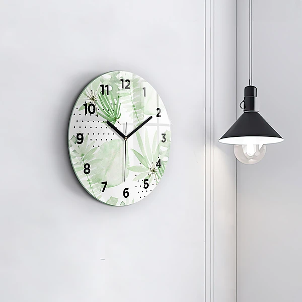 Wanduhr rund Grüne Blätter