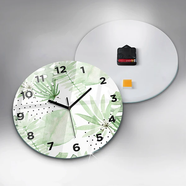Wanduhr rund Grüne Blätter