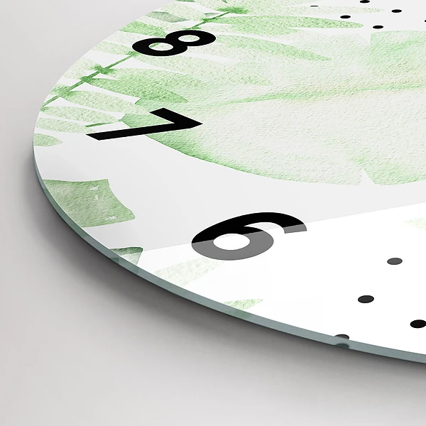 Wanduhr rund Grüne Blätter