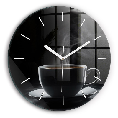 Wanduhr glas rund Tasse mit schwarzem Kaffee