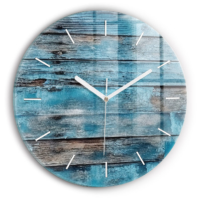 Wanduhr glas rund Blaue Bretter