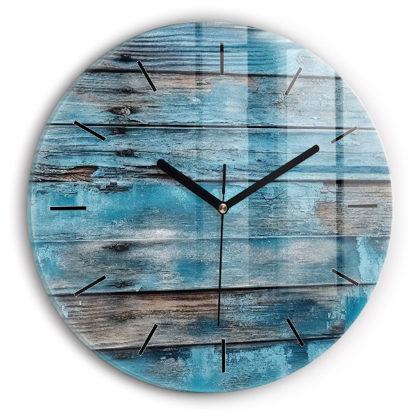 Wanduhr glas rund Blaue Bretter