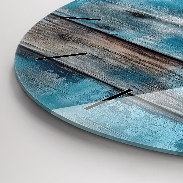 Wanduhr glas rund Blaue Bretter