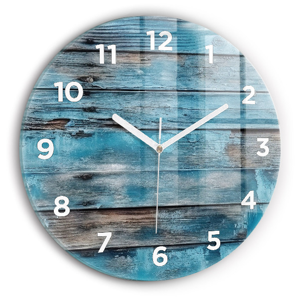 Wanduhr glas rund Blaue Bretter