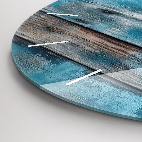 Wanduhr glas rund Blaue Bretter