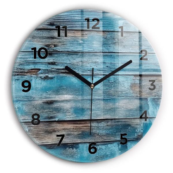 Wanduhr glas rund Blaue Bretter