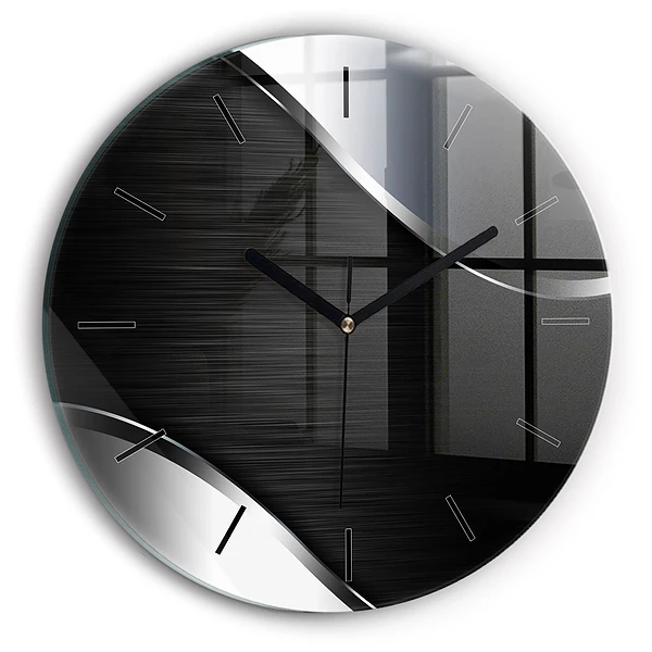 Wanduhr glas rund Schwarze und silberne Linien