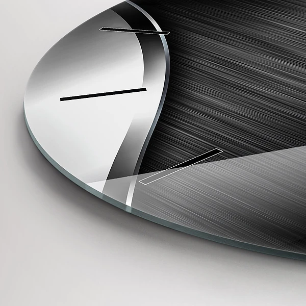 Wanduhr glas rund Schwarze und silberne Linien