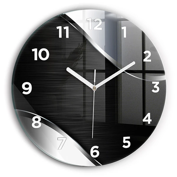 Wanduhr glas rund Schwarze und silberne Linien