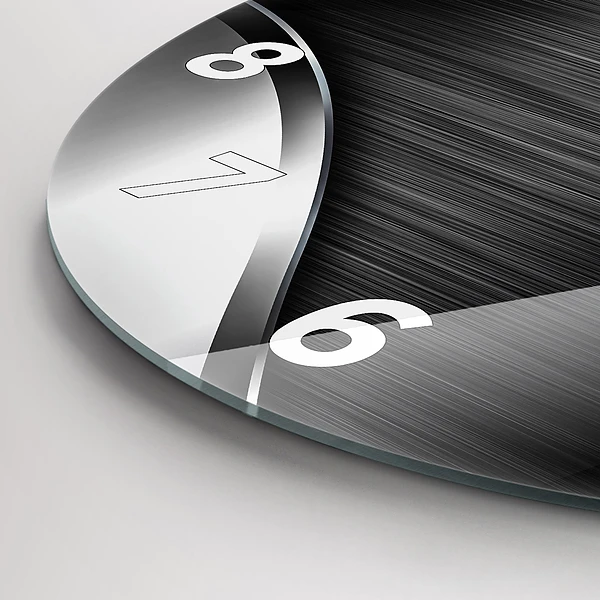 Wanduhr glas rund Schwarze und silberne Linien