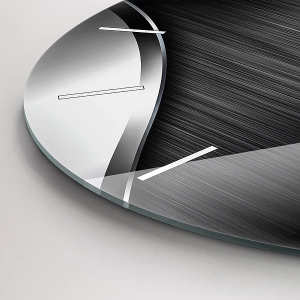 Wanduhr glas rund Schwarze und silberne Linien