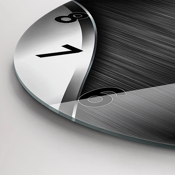 Wanduhr glas rund Schwarze und silberne Linien