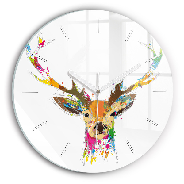 Wanduhr rund mit motiv Farbiger Hirschkopf