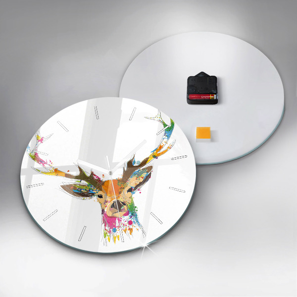 Wanduhr rund mit motiv Farbiger Hirschkopf