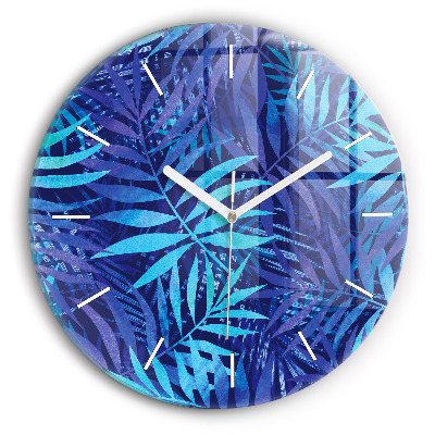 Wanduhr rund Blaue Blätter