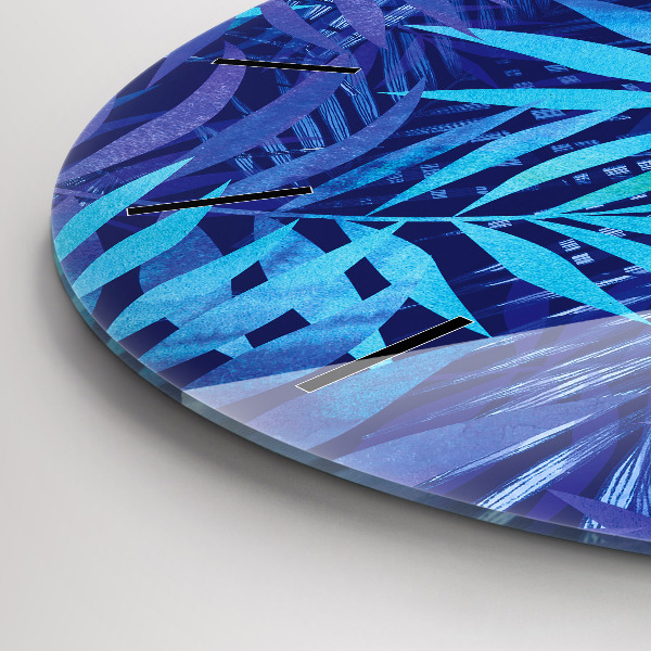 Wanduhr rund Blaue Blätter