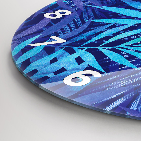 Wanduhr rund Blaue Blätter