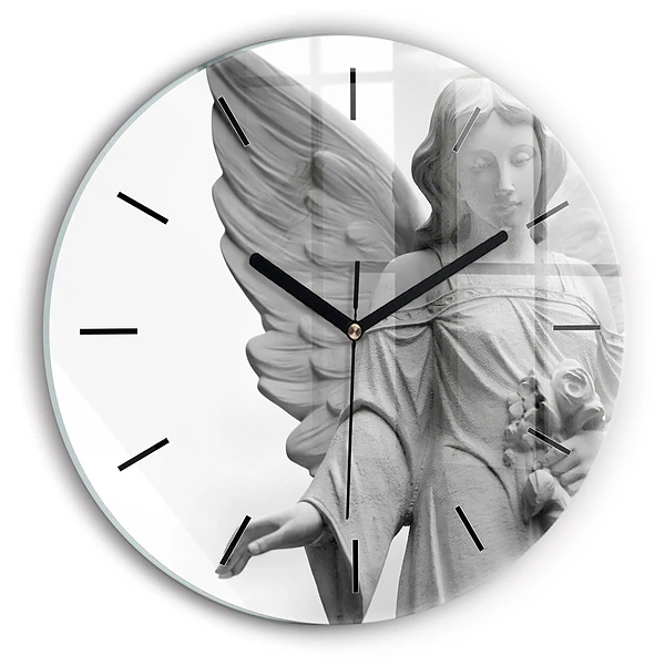 Wanduhr rund mit motiv Skulptur eines Engels mit Flügeln