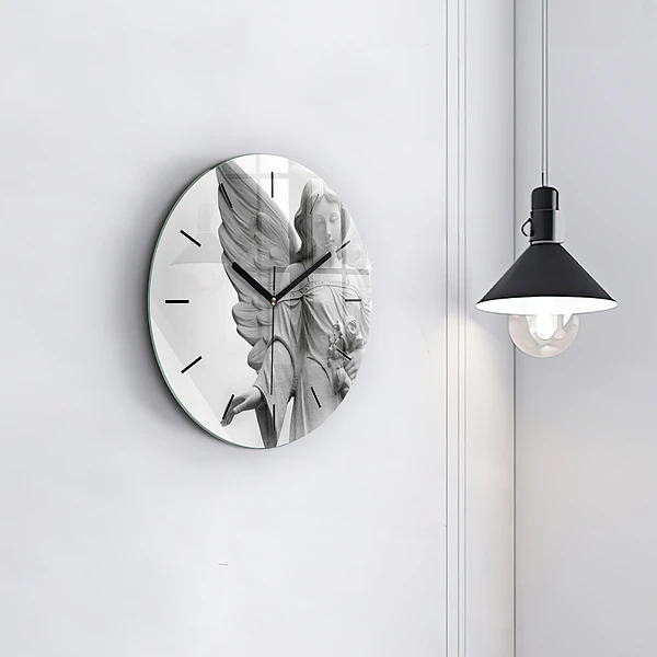 Wanduhr rund mit motiv Skulptur eines Engels mit Flügeln