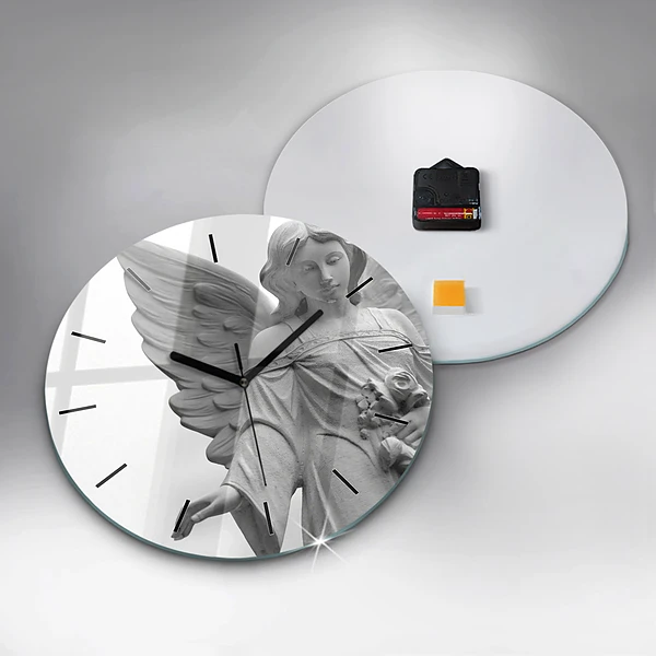 Wanduhr rund mit motiv Skulptur eines Engels mit Flügeln