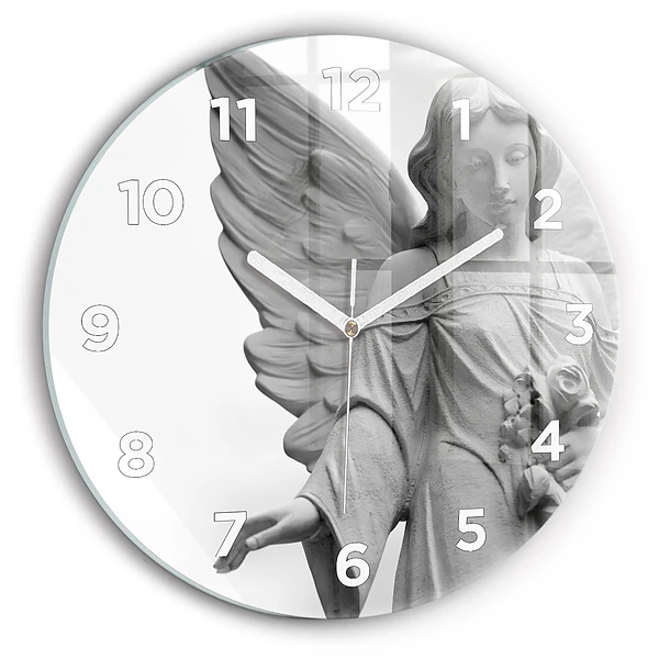 Wanduhr rund mit motiv Skulptur eines Engels mit Flügeln