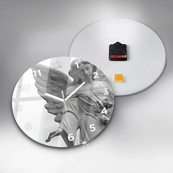Wanduhr rund mit motiv Skulptur eines Engels mit Flügeln