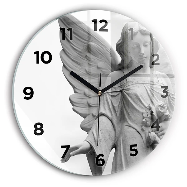 Wanduhr rund mit motiv Skulptur eines Engels mit Flügeln