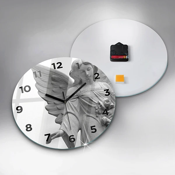 Wanduhr rund mit motiv Skulptur eines Engels mit Flügeln