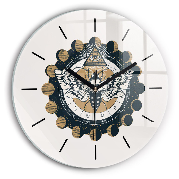 Wanduhr glas rund Mondphasen und das Auge