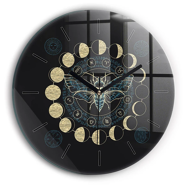 Wanduhr rund Mondphasen und Insekt