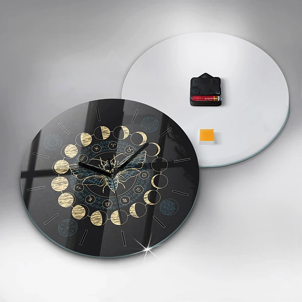 Wanduhr rund Mondphasen und Insekt