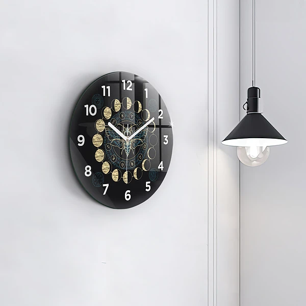 Wanduhr rund Mondphasen und Insekt
