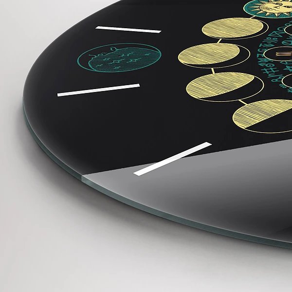 Wanduhr rund mit motiv Mondphasen und Sanduhr