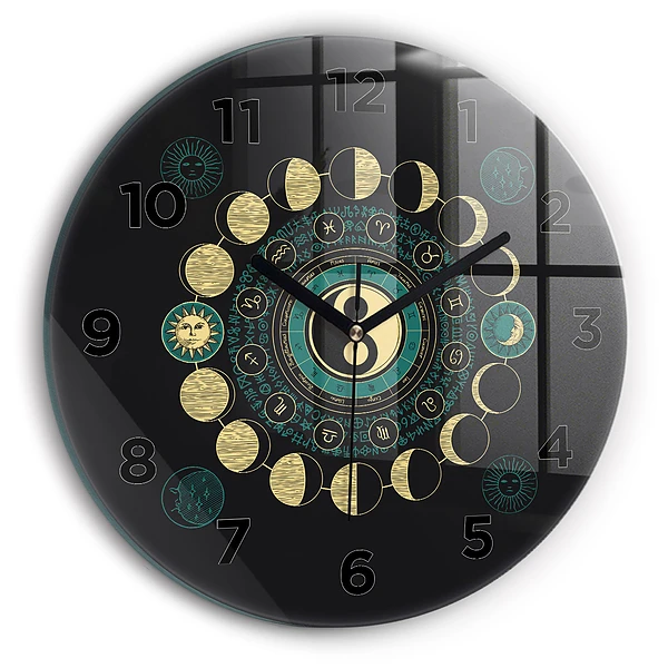 Wanduhr glas rund Mondphasen