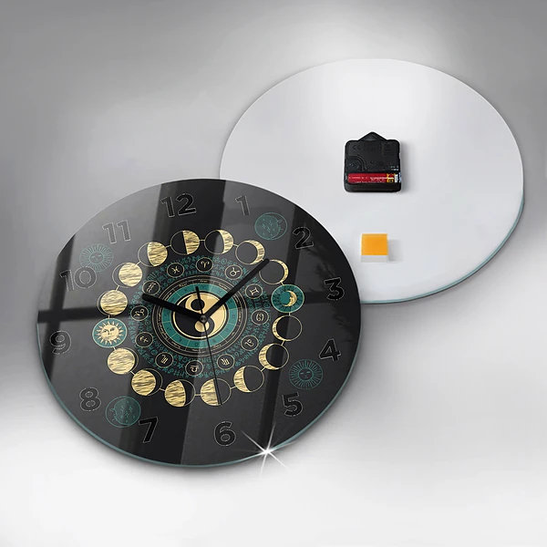 Wanduhr glas rund Mondphasen