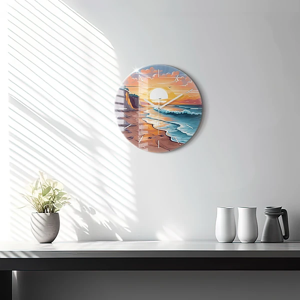Wanduhr rund Märchenhafter Ozean und Sonne