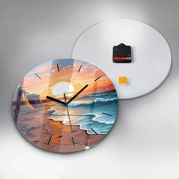 Wanduhr rund Märchenhafter Ozean und Sonne