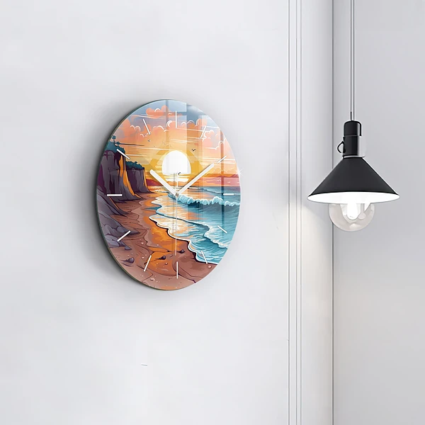 Wanduhr rund Märchenhafter Ozean und Sonne