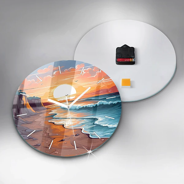 Wanduhr rund Märchenhafter Ozean und Sonne