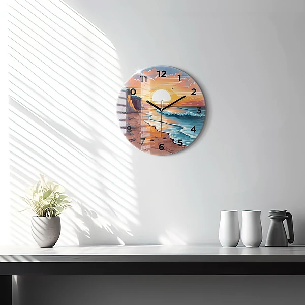 Wanduhr rund Märchenhafter Ozean und Sonne