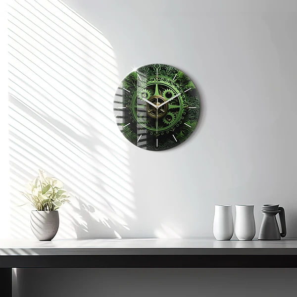 Wanduhr glas rund Grüner Mechanismus