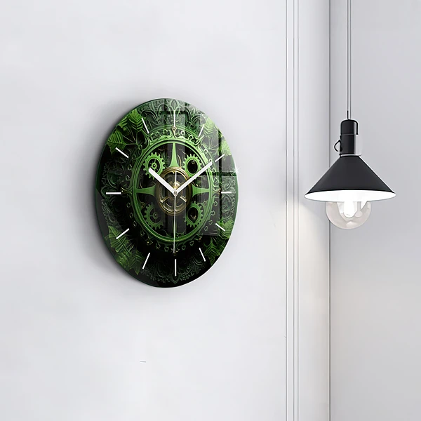 Wanduhr glas rund Grüner Mechanismus