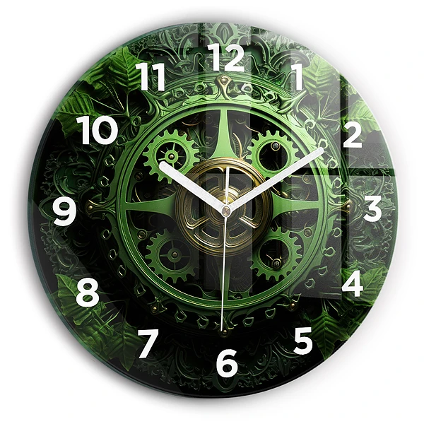 Wanduhr glas rund Grüner Mechanismus