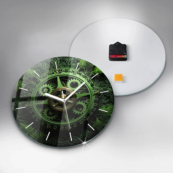 Wanduhr glas rund Grüner Mechanismus