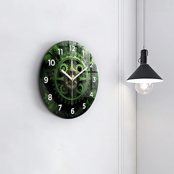 Wanduhr glas rund Grüner Mechanismus