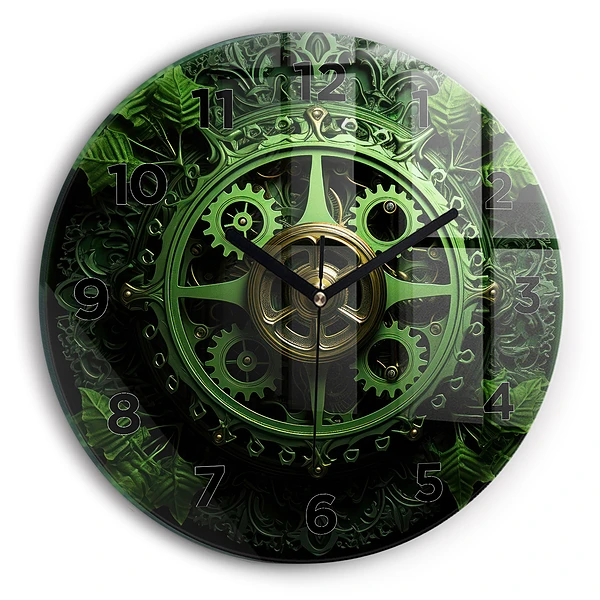 Wanduhr glas rund Grüner Mechanismus