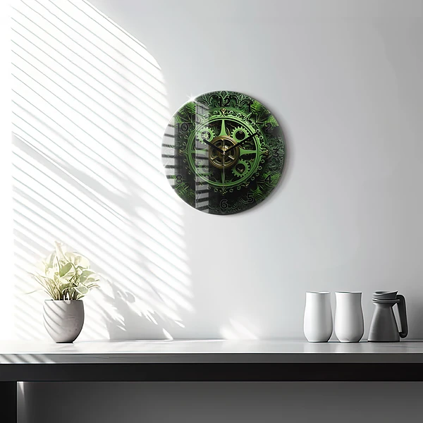 Wanduhr glas rund Grüner Mechanismus
