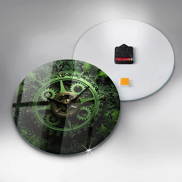 Wanduhr glas rund Grüner Mechanismus