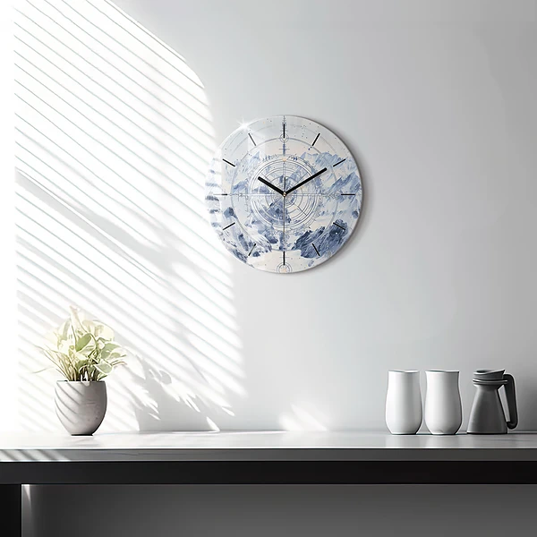 Wanduhr rund Blaue Zeichnungen